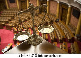 Decorative Scales of Justice in the Courtroom Decorative Scales of Justice in the Courtroom