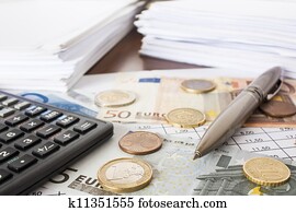 dinheiro, contas, e, calculator,accounting