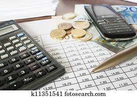 dinheiro, contas, e, calculadora, contabilidade