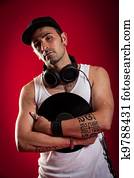 dj, frente, um, experiência vermelha