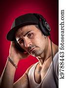 dj, frente, um, experiência vermelha