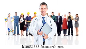 Doctor and a group of workers people.