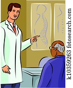 Doctor showing his patient a diagram of the spine