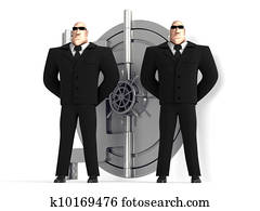 dois, guardas, proteja, um, cofre