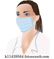 dottore femmina, con, medico, maschera, su