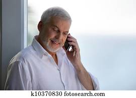 dávný voják, s, jeden, telefon, do, jeden, okno