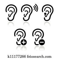 Ear hearing aid deaf problem icons 