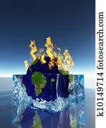 Earth inside ice cube being consumed by fire Earth inside ice cube being consumed by fire