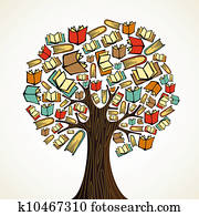 educação, conceito, árvore, com, livros