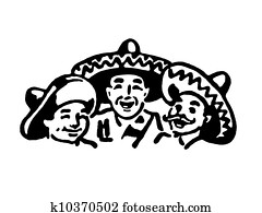 een, zwart wit, versie, van, een, grafisch, illustratie, van, een, traditionele, mexicaanse, gezin