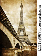 Eiffel tower vintage retro view from Seine river, Paris Eiffel tower vintage retro view from Seine river, Paris