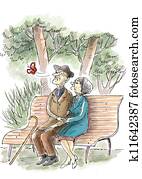 Elderly couple in the park Elderly couple in the park