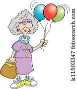 eldre borger, dame, avholdelse, balloon