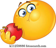 Emoticon eating apple Emoticon eating apple