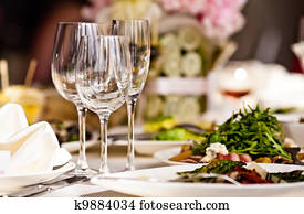 Empty glasses set in restaurant Empty glasses set in restaurant