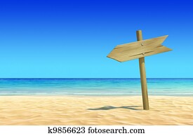 Empty wooden signpost at the beach