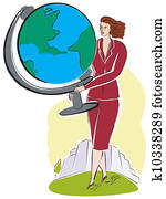 en, kvinde branche, hos, en, store, klode verden