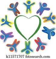 enfants, autour de, coeur