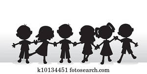 enfants, silhouettes, fond