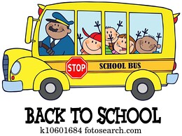 enfants, sur, autobus école, et, texte