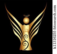 engelchen, symbol, gold, verziehrung engelchen, symbol, gold, verziehrung