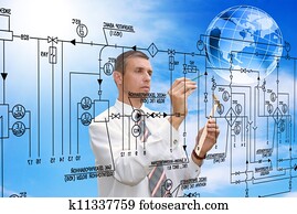 engenharia, automação, desenhando
