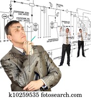 engenharia, automação, desenhando