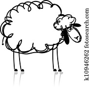 engraçado, ovelha branca, esboço, para, seu, desenho