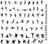 ensemble, de, silhouettes, de, danseur ballet