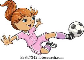 esportes, verão, futebol, menina, vetorial