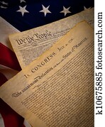 estados unidos, constituição, e, declaração independência, ligado, um, bandeira, fundo