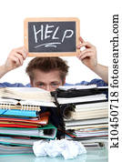 estudante, swamped, sob, paperwork