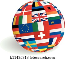 European flags in globe sphere