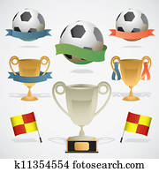 European footbal design elements: trophy, ball and referee flag. European footbal design elements: trophy, ball and referee flag.