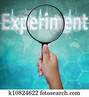 Experiment , word in Magnifying glass , background medical
