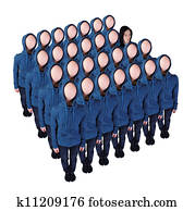 Faceless crowd with an exception