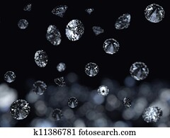 Falling 3D diamonds on black background Falling 3D diamonds on black background