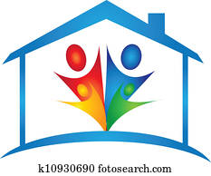 familia, en, un, casa nueva, logotipo, vector