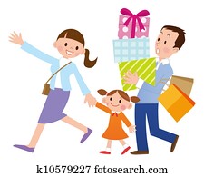 familie, med, shopping