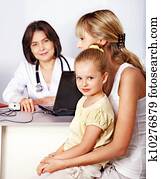 Family on reception at doctor.