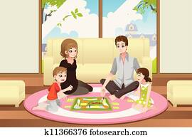 Family playing board game Family playing board game