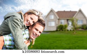 família feliz, perto, novo, house.