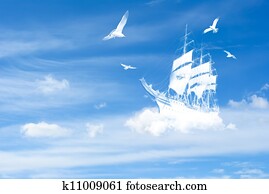 Fantasy ship in clouds Fantasy ship in clouds