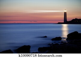 farol, ligado, a, costa