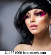 Fashion Brunette Model Portrait. Hairstyle