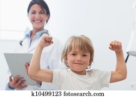 feliz, criança, perto, um, doutor