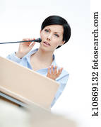 female, presentator, op, de, podium