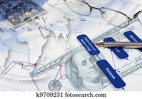 finansu, un, komandējums, charts, un, graphs
