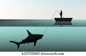 fisherman hunting a big shark