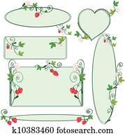 Floral ornate frames set with strawberries Floral ornate frames set with strawberries